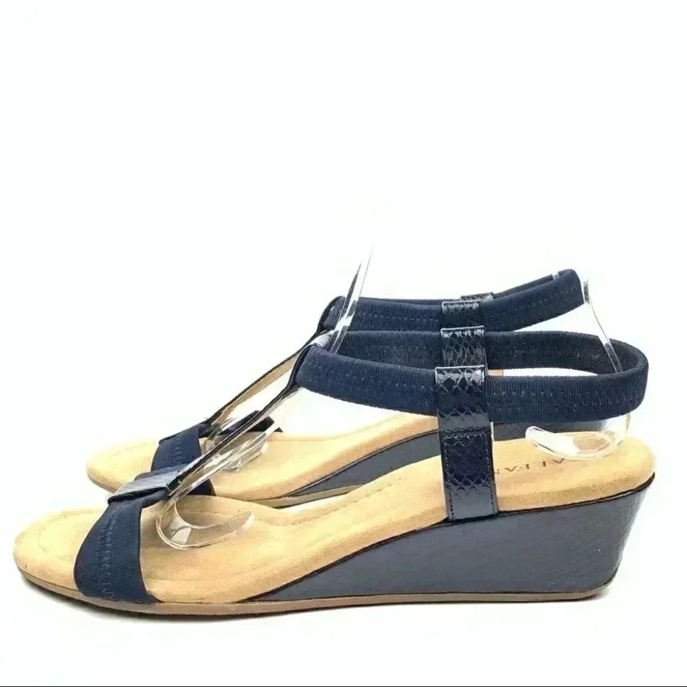 Alfani heels size 10 navy blue snakeskin print t-strap wedges coastalgranny